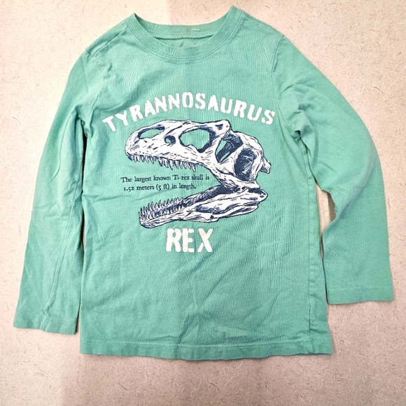 Aqua Blue Tyrannosaurus Rex Long Sleeve T by Carter's Kid Sz 4 - Picture 1 of 4